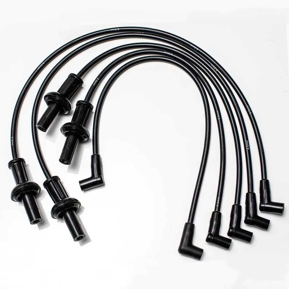 King Performance 8.5mm black spiral core spark plug wire set with HEI-style ends for air-cooled VW (cap and coil shown for illustration, not included)