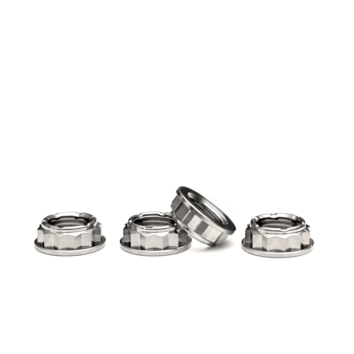King Performance Grade 5 titanium 12-point flanged grub screw lock nuts, M14 x 1.5, pack of 4 for VW front beam