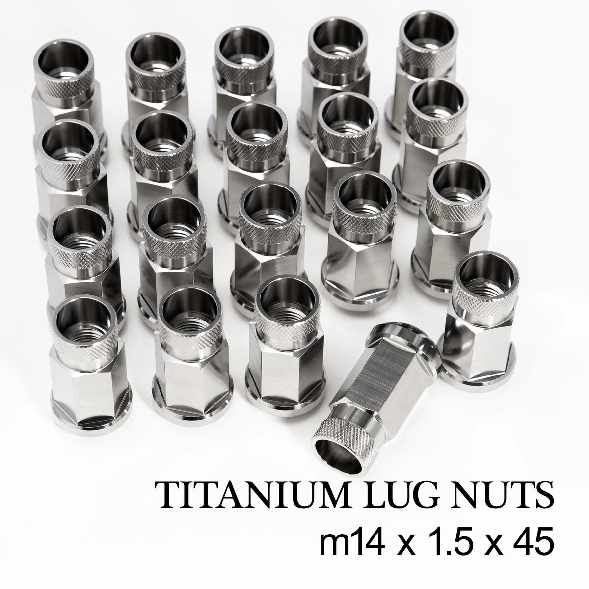 King Performance forged titanium lug nut, M14 x 1.5 x 45mm open-end, raw Ti6Al-4V finish, 19mm hex