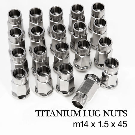 King Performance forged titanium lug nut, M14 x 1.5 x 45mm open-end, raw Ti6Al-4V finish, 19mm hex