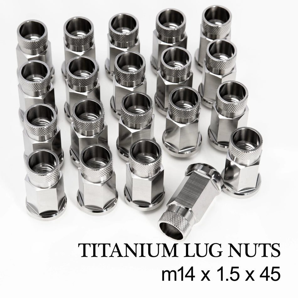 King Performance forged titanium lug nut, M14 x 1.5 x 45mm open-end, raw Ti6Al-4V finish, 19mm hex