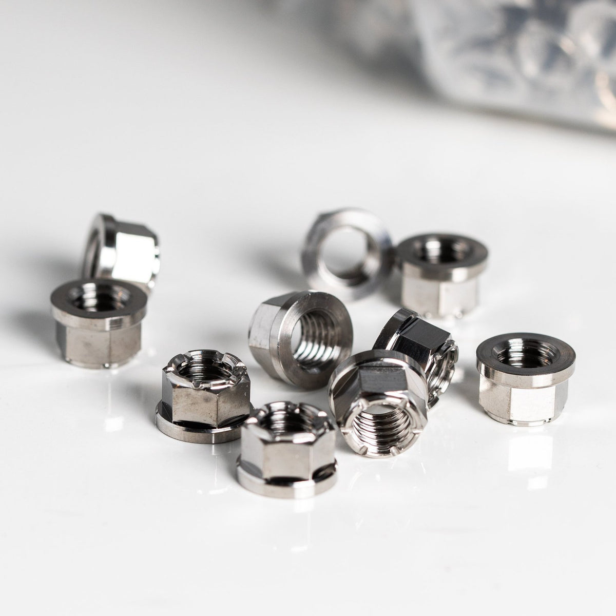 King Performance titanium M8 x 1.25 locking nuts, 10mm OD, pack of 10