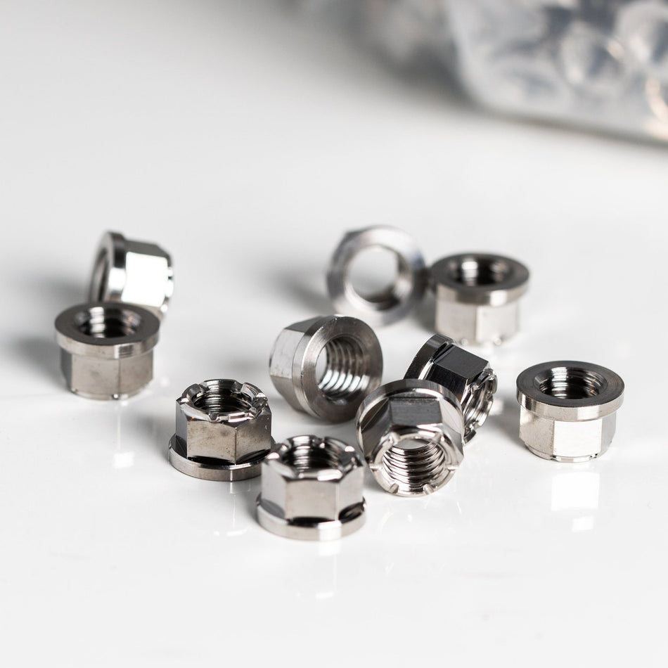 King Performance titanium M8 x 1.25 locking nuts, 10mm OD, pack of 10