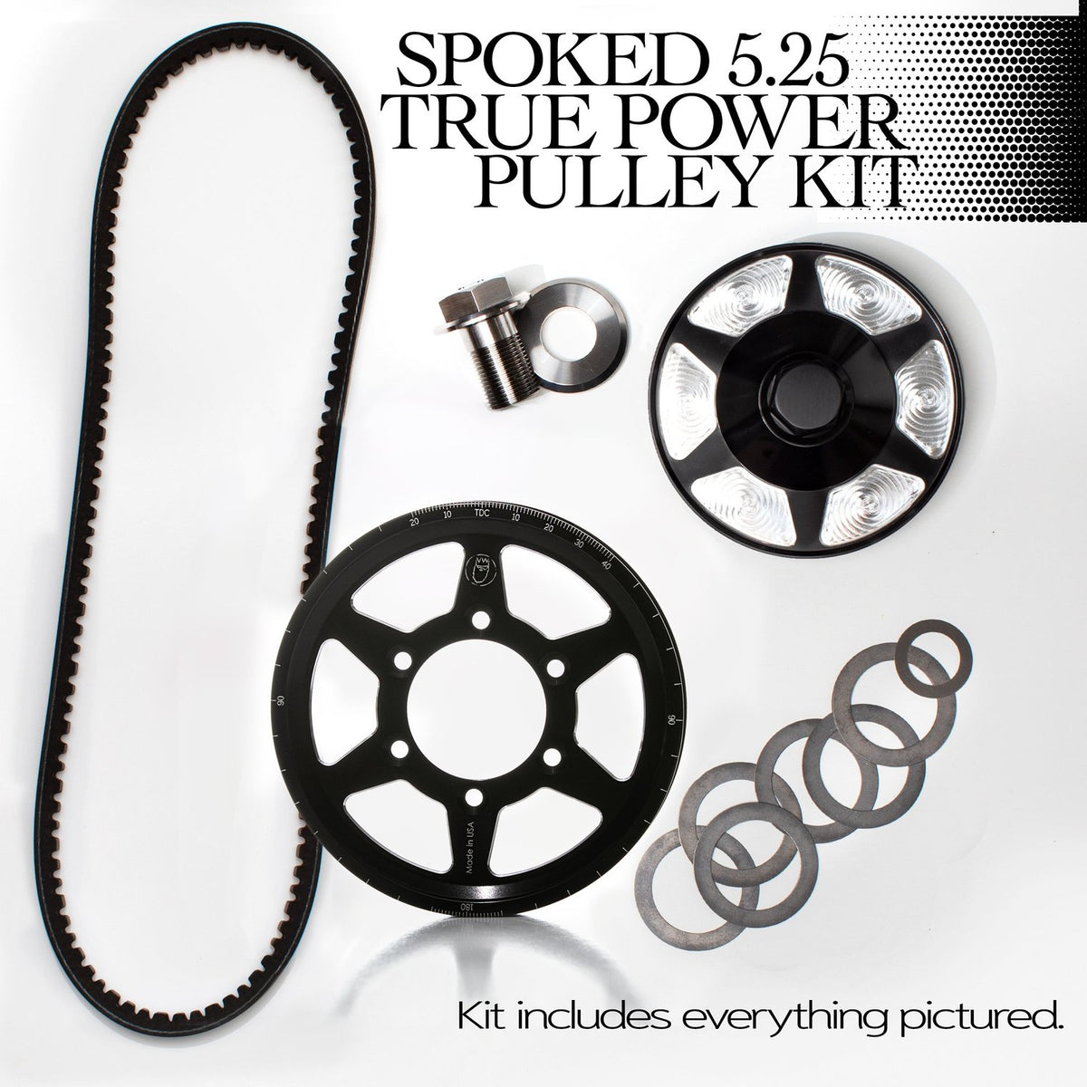 King Performance True Power Pulley 5.25 inch spoked billet crank pulley kit with 4.3 inch alternator pulley for air-cooled VW Type 1