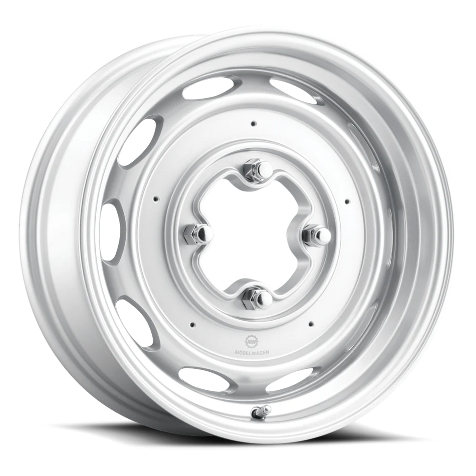 Mobelwagen 430 Interceptor wheel, satin silver with machined center, 15x5.5, 4x130 (MW-430S-55530-20)