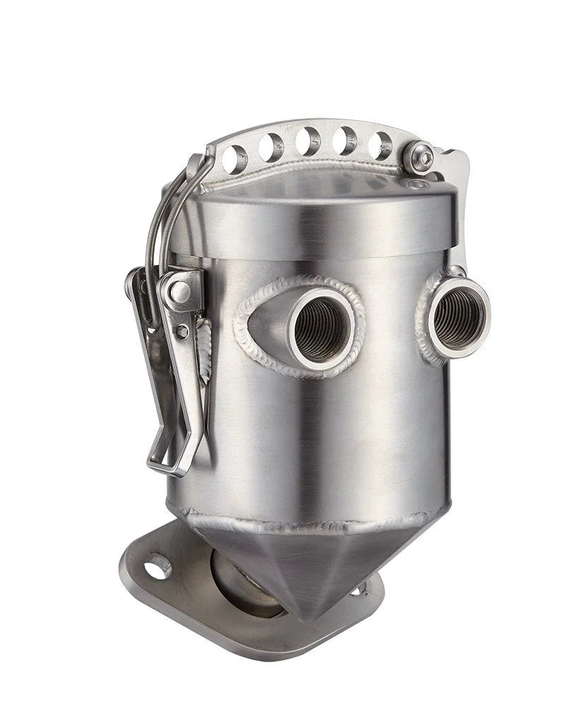 Vintage Speed stainless steel oil filler with twin air vents for VW Type 1 engine, bolts to factory alternator stand, INOX-356-200
